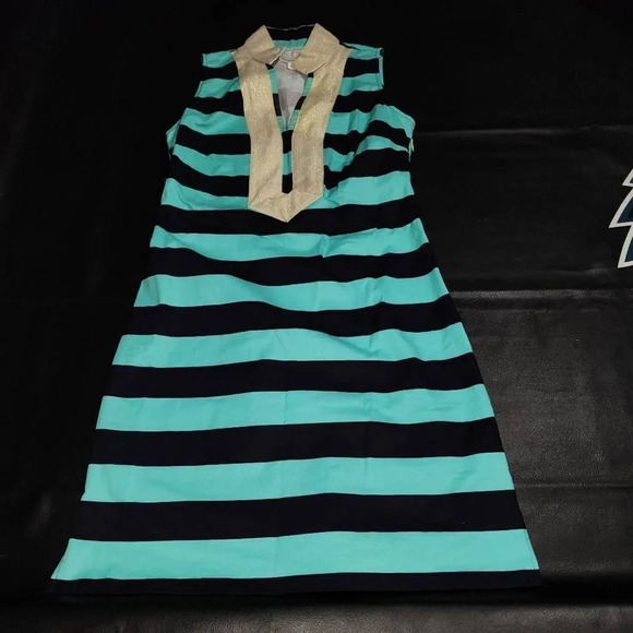 STS‎ Sail To Sable Womens Navy Green Striped Sleeveless Shift Dress XS - Picture 1 of 5